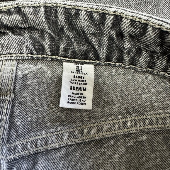 &Denim H&M Baggy Low Rise Jeans 4 Black Gray Wash Ankle Rigid Grunge - Picture 5 of 7